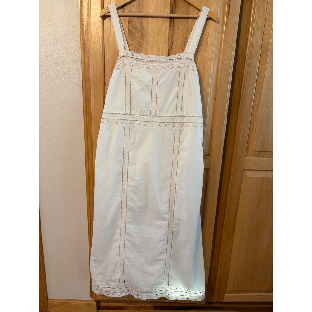 Aerie White Cotton Eyelet Lace Boho Midi Dress Tie Back Sleeveless Pocketed